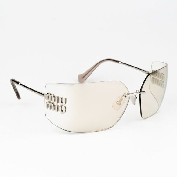 NEW Miu Miu MU54YS 1BC10F Silver Mirror Wraparound Rimless Women Sunglasses main image 12